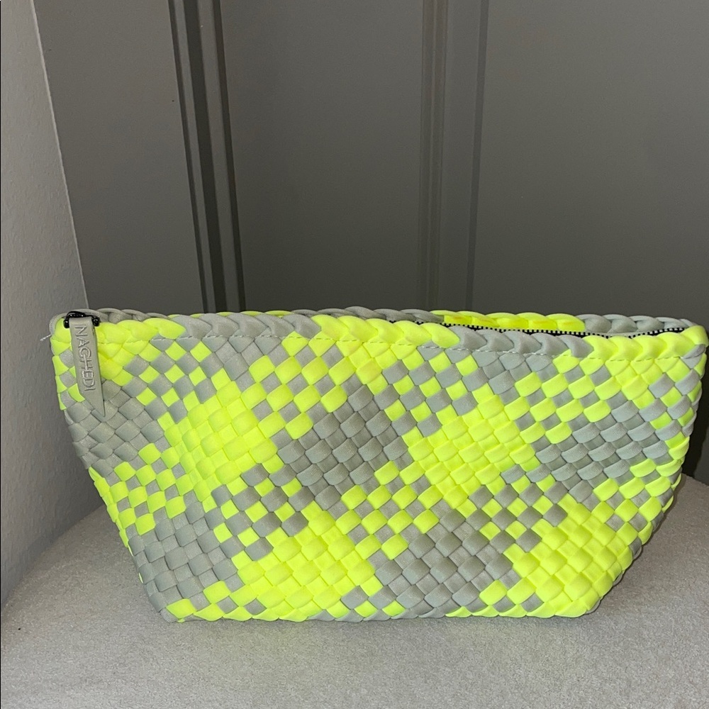 Naghedi Neon Yellow and Gray Woven Cosmetic Pouch - Picture 9 of 13